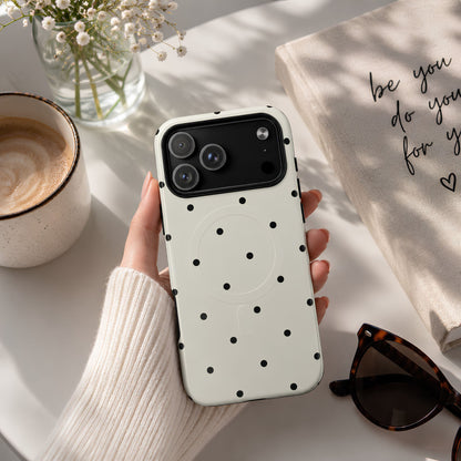 Cream Polka Dot MagSafe Tough iPhone Case