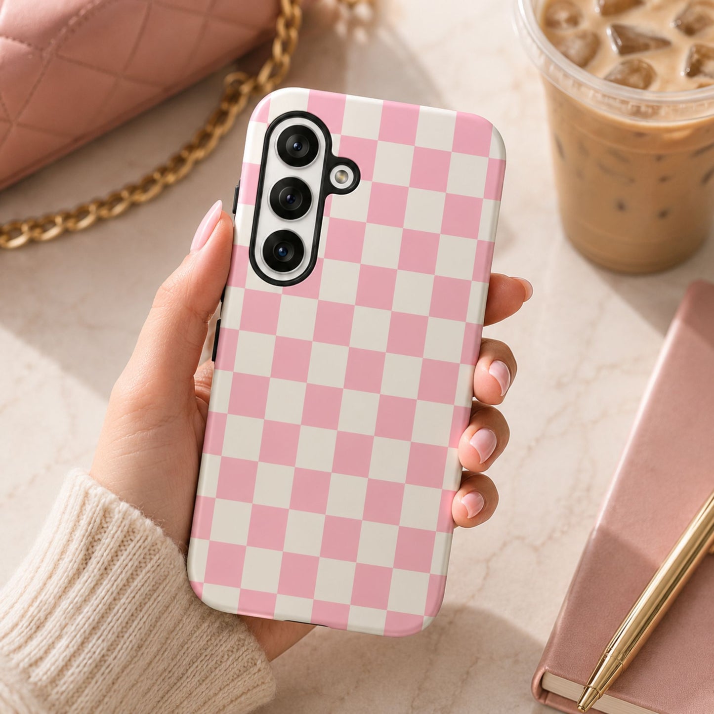 Pink Checkerboard Samsung Tough Phone Case
