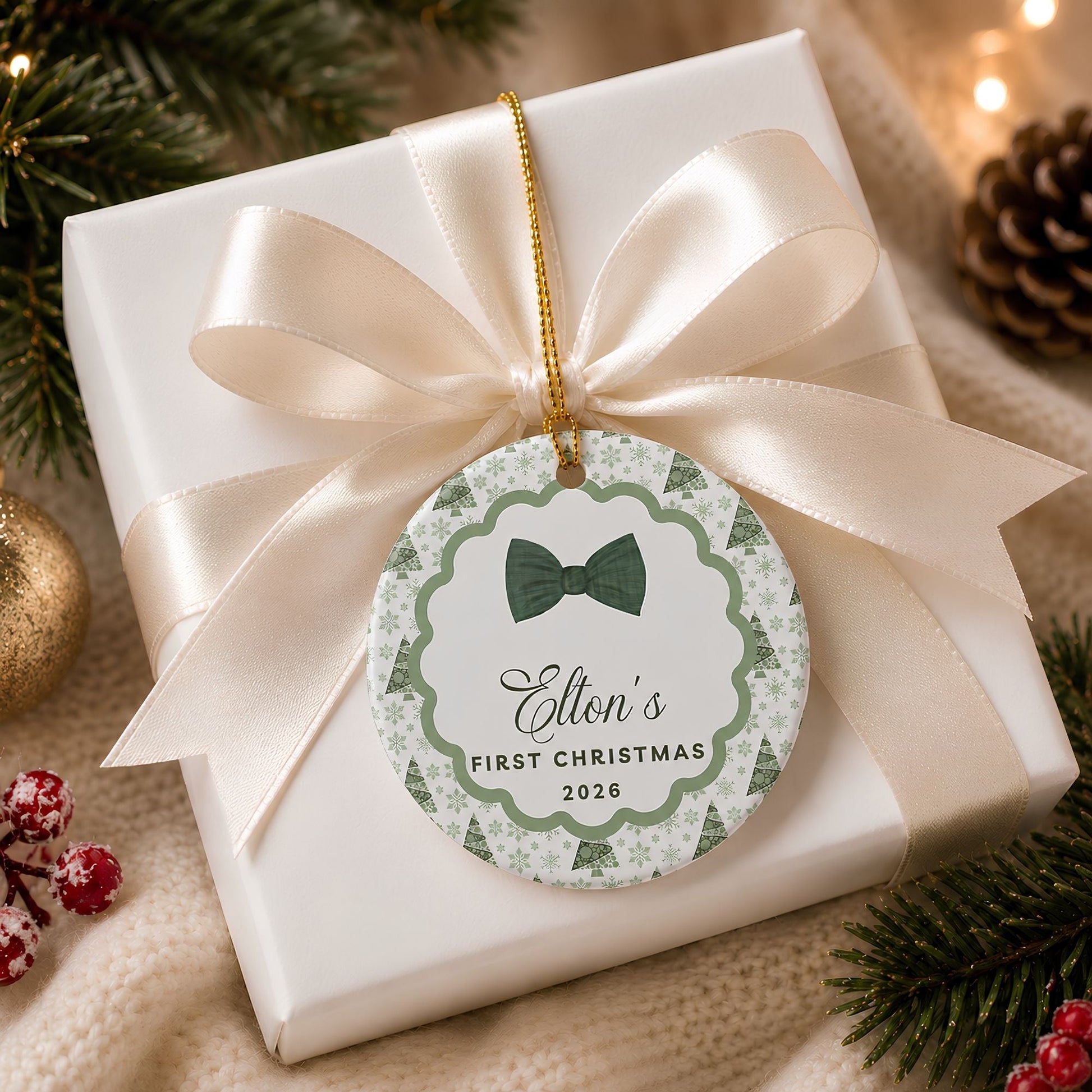 Baby Boy's First Christmas Personalized Ceramic Ornament - BACHGEARS
