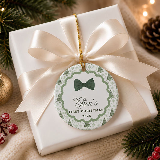 Baby Boy's First Christmas Personalized Ceramic Ornament - BACHGEARS