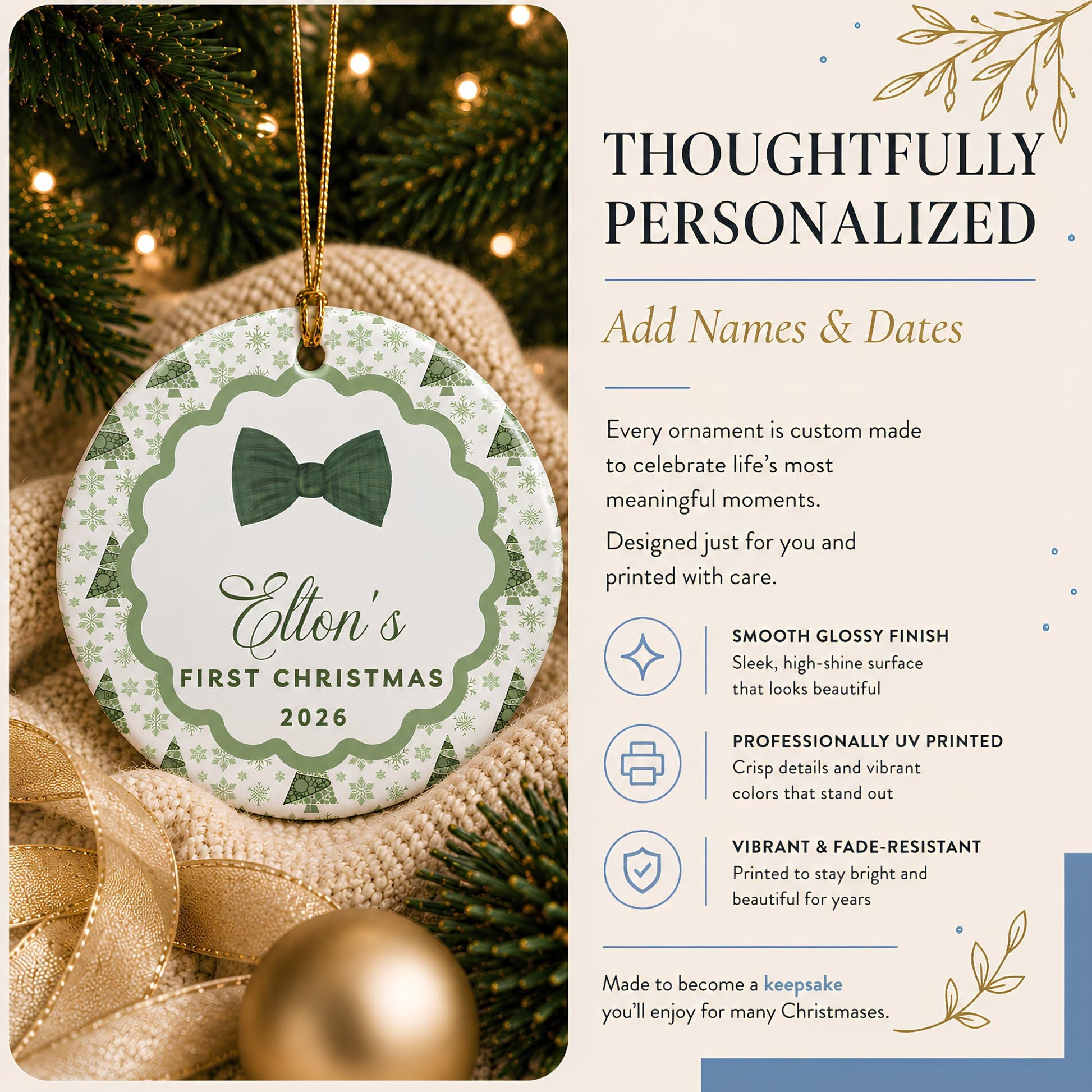 Baby Boy's First Christmas Personalized Ceramic Ornament - BACHGEARS