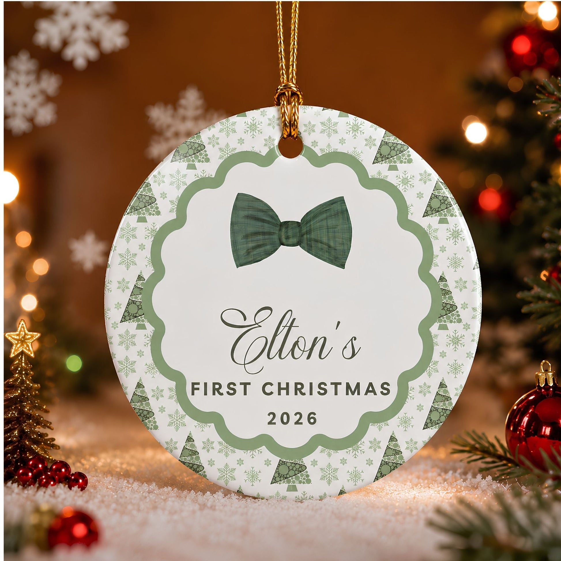Baby Boy's First Christmas Personalized Ceramic Ornament - BACHGEARS