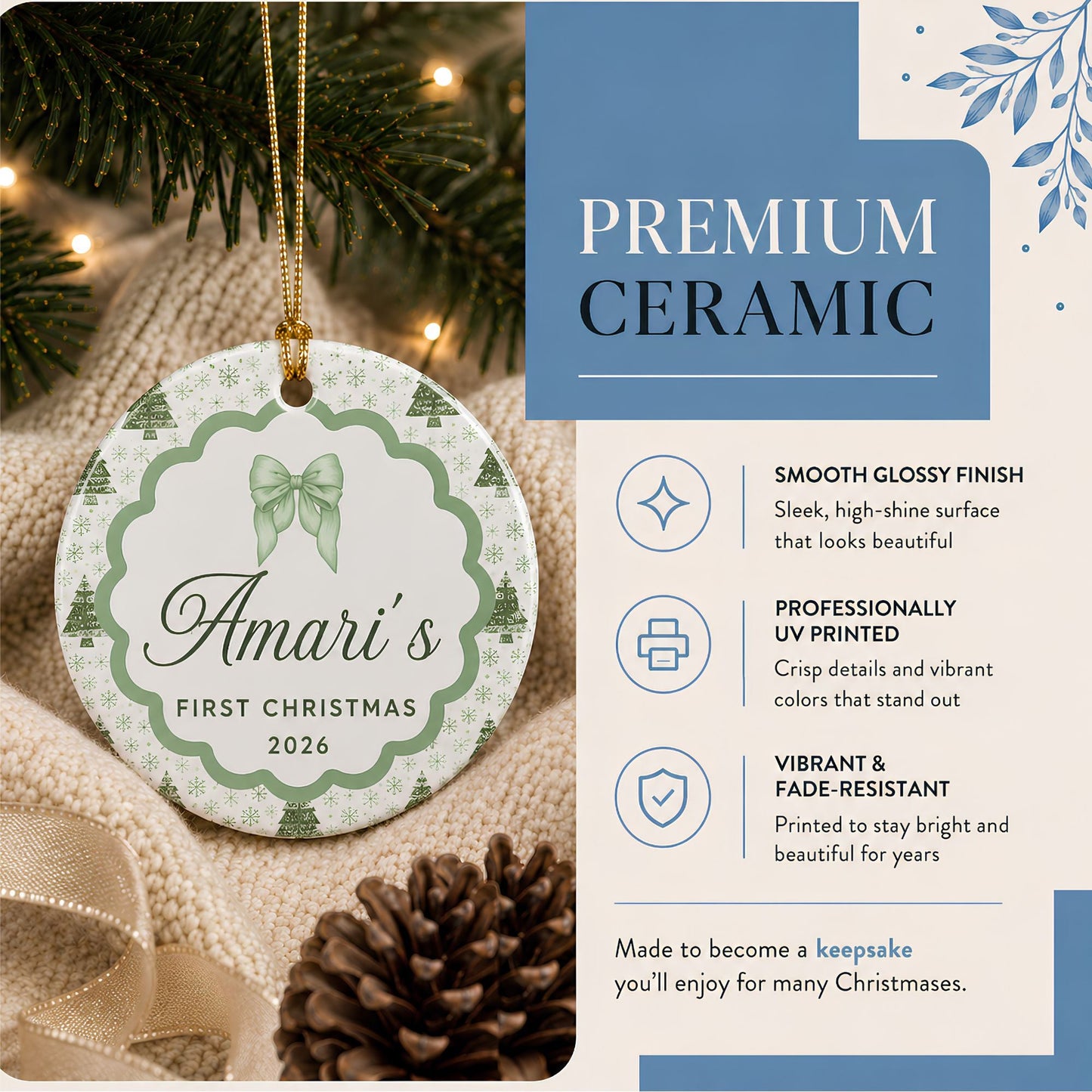 Baby's First Christmas Personalized Ceramic Ornament - BACHGEARS