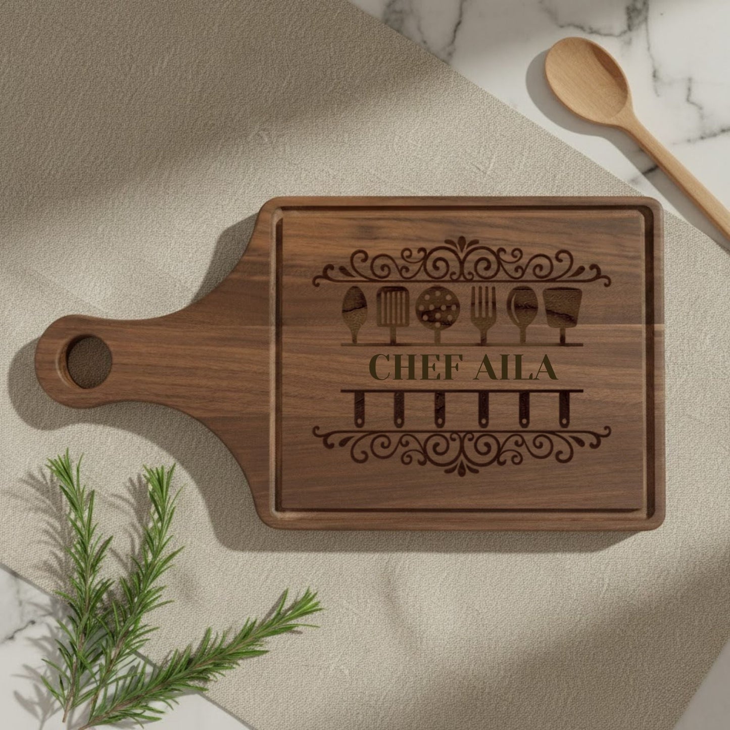 Engraved Custom Name Wooden Cutting Board - BACHGEARS