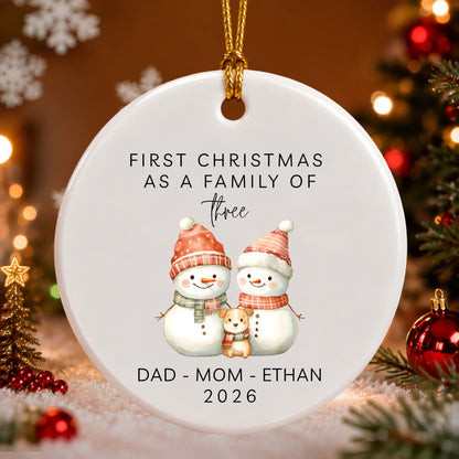 First Christmas as a Dog Family of Three Ceramic Ornament| Personalized Snowman Family - BACHGEARS