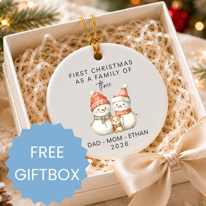 First Christmas as a Dog Family of Three Ceramic Ornament| Personalized Snowman Family - BACHGEARS