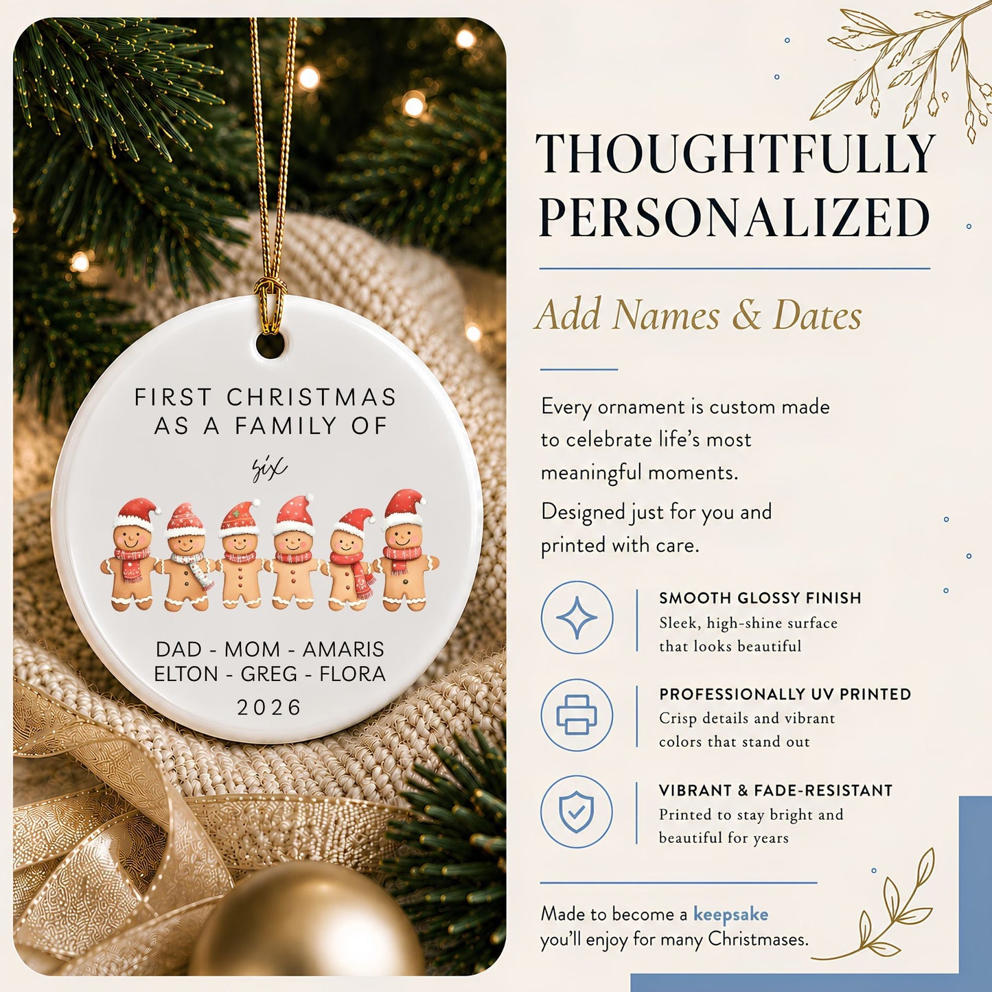 First Christmas as a Family of 6 Ceramic Ornament - BACHGEARS
