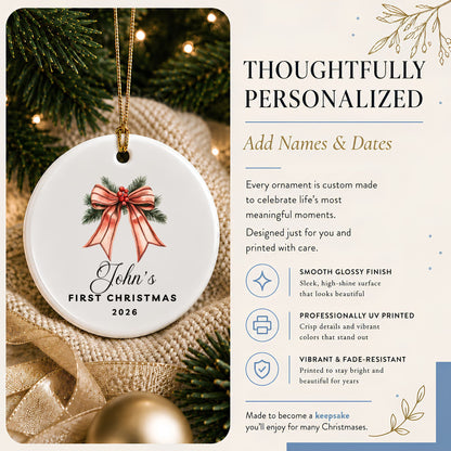 Personalized Bow & Pine Cone Ceramic Ornament - BACHGEARS
