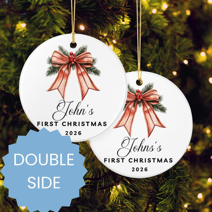 Personalized Bow & Pine Cone Ceramic Ornament - BACHGEARS
